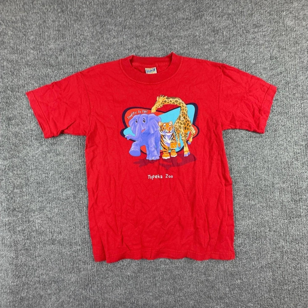 VTG Y2K Stephen Joseph Shirt Kid 14-16 Red Topeka Zoo Elephant Tiger Graphic Tee
